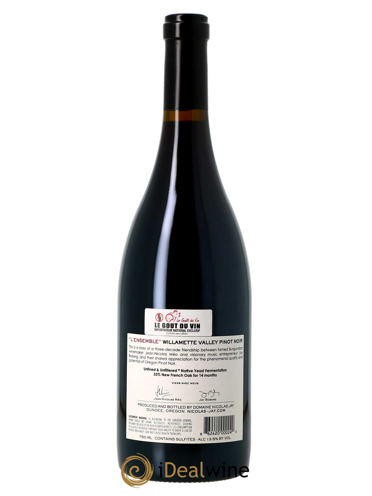 Willamette Valley L'Ensemble Pinot Noir Nicolas Jay  2018 - Lot de 1 Bouteille