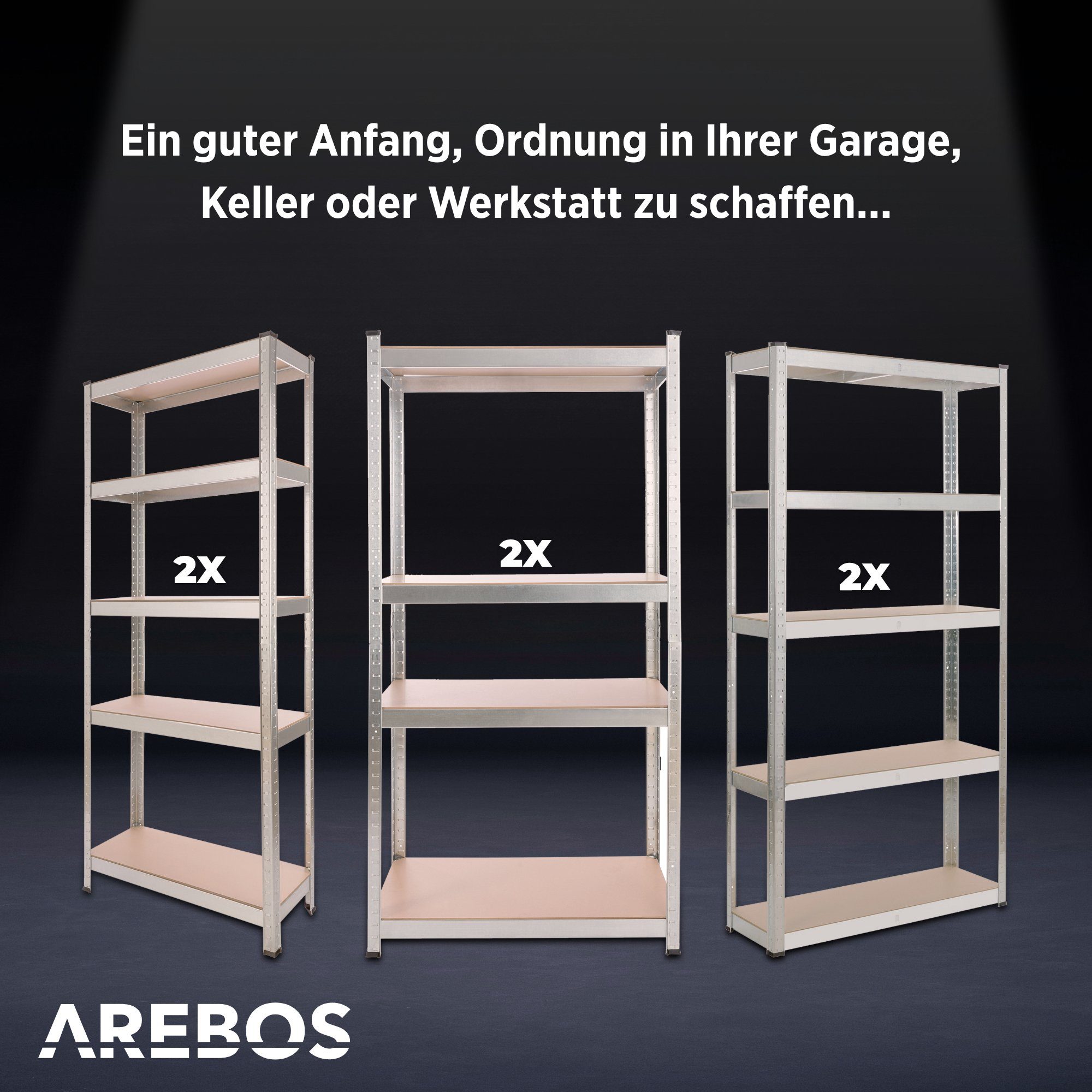 Arebos Schwerlastregal Kellerregal Steckregal Lagerregal 160 x 80 x 40 cm 320 kg, Set 2-tlg.