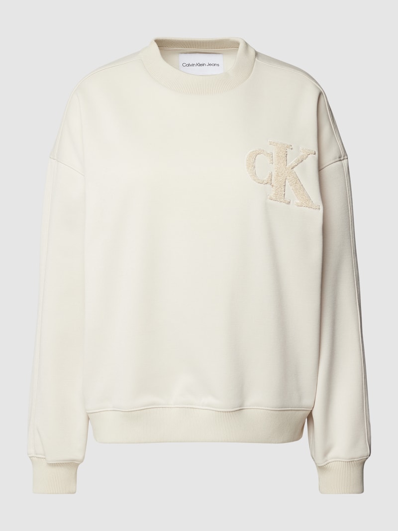Sweatshirt mit Label-Detail Modell 'CHENILLE' in beige