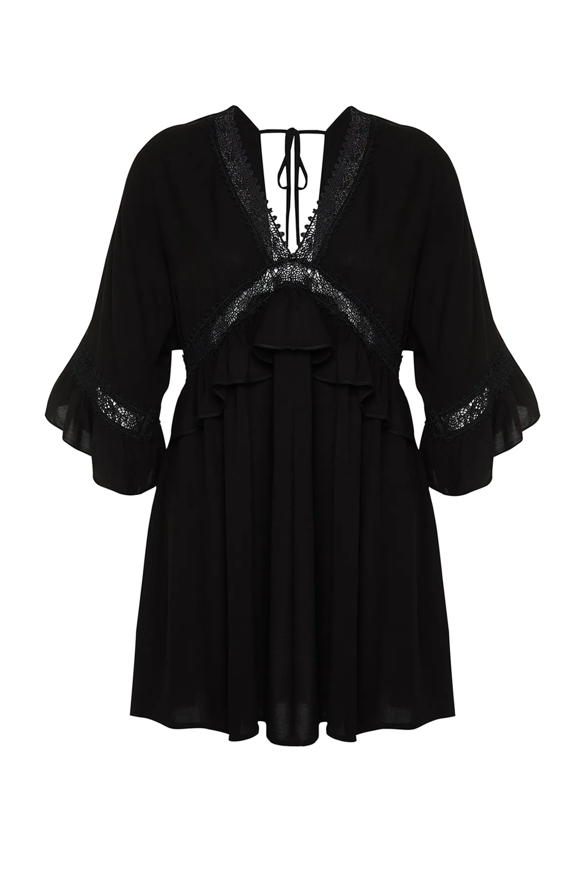 Trendyol Curve  Schwarzes Mini-Strandkleid mit gewebten Streifen TBBSS24AH00134
