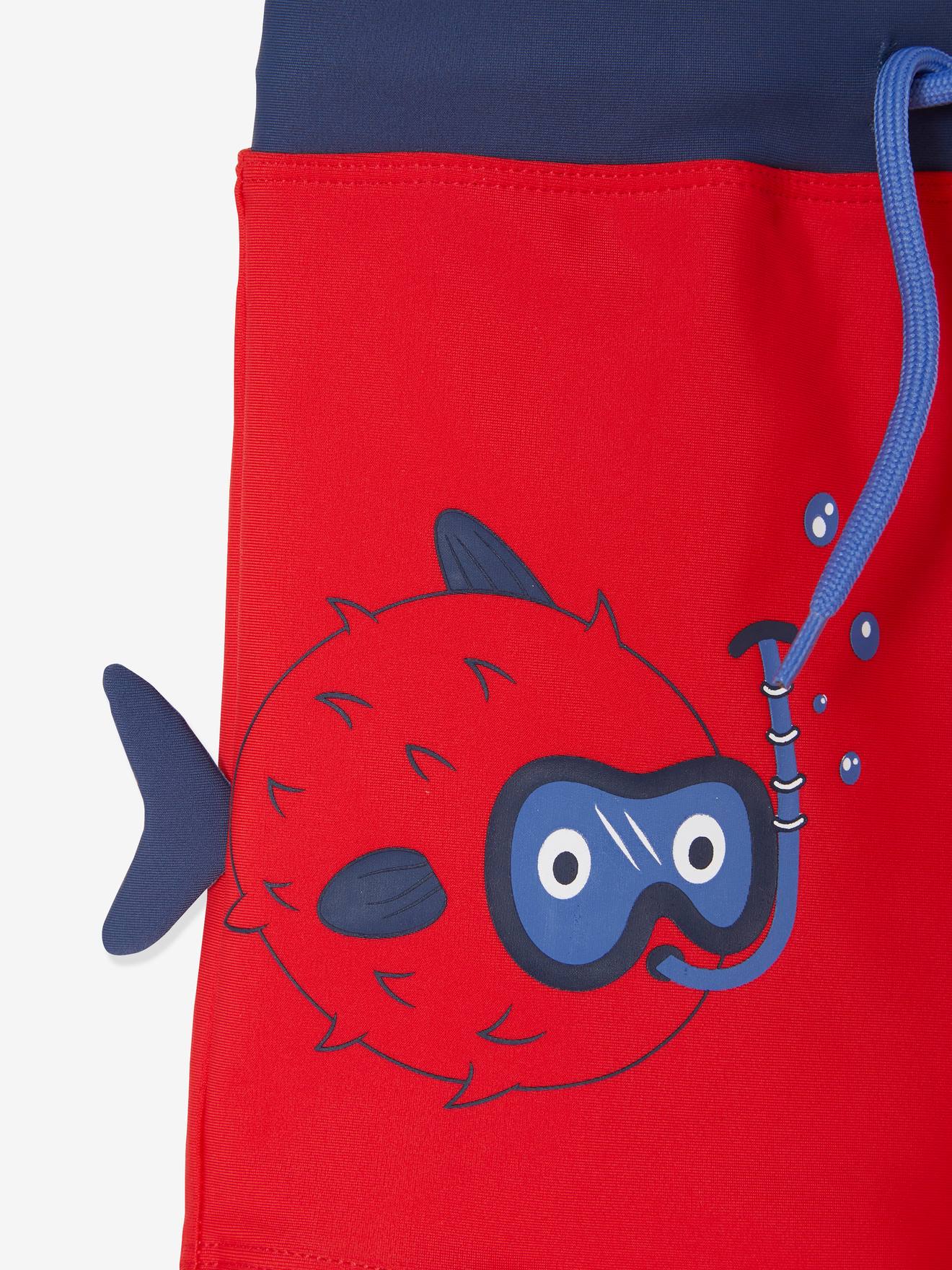 Vertbaudet Jungen Badehose Fisch, 3D-Flosse - rot/blau