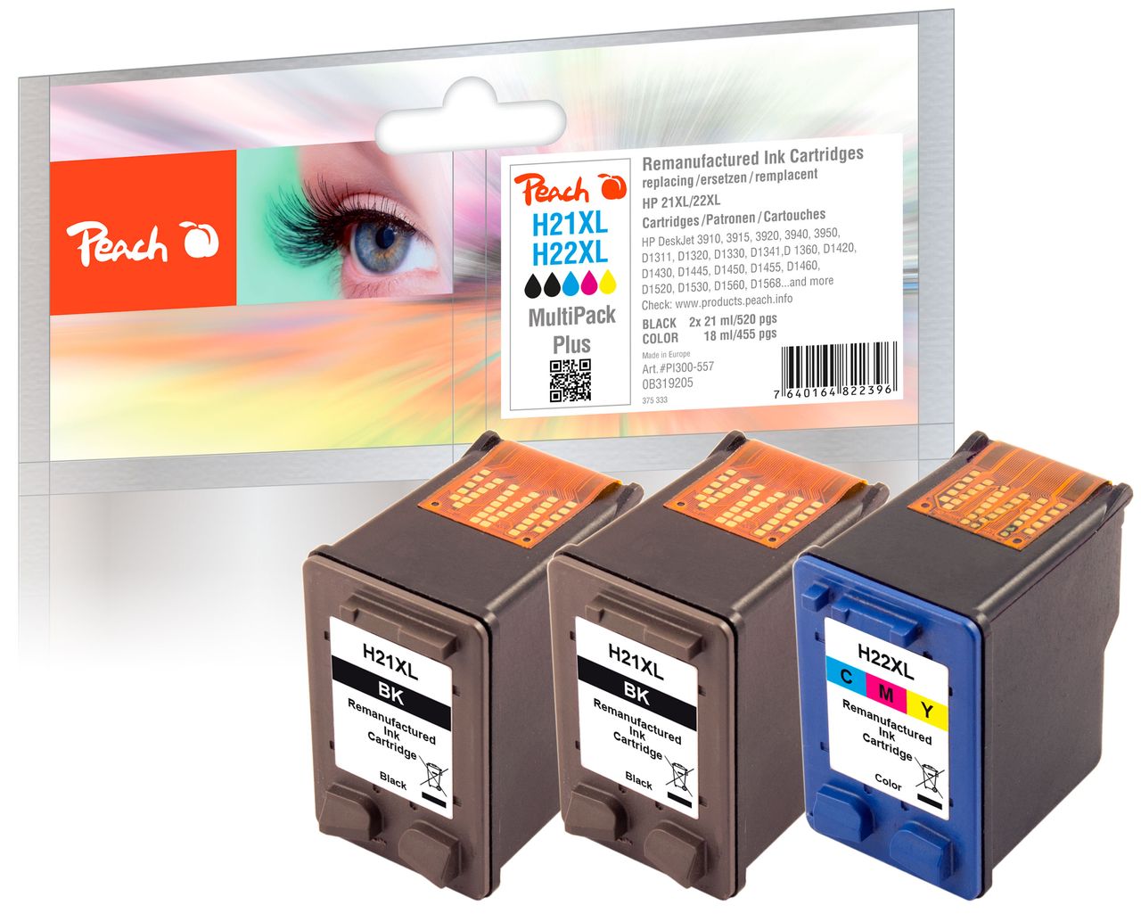 Peach Spar Pack Plus Druckköpfe ersetzt HP No. 21XL*2, No. 22XL