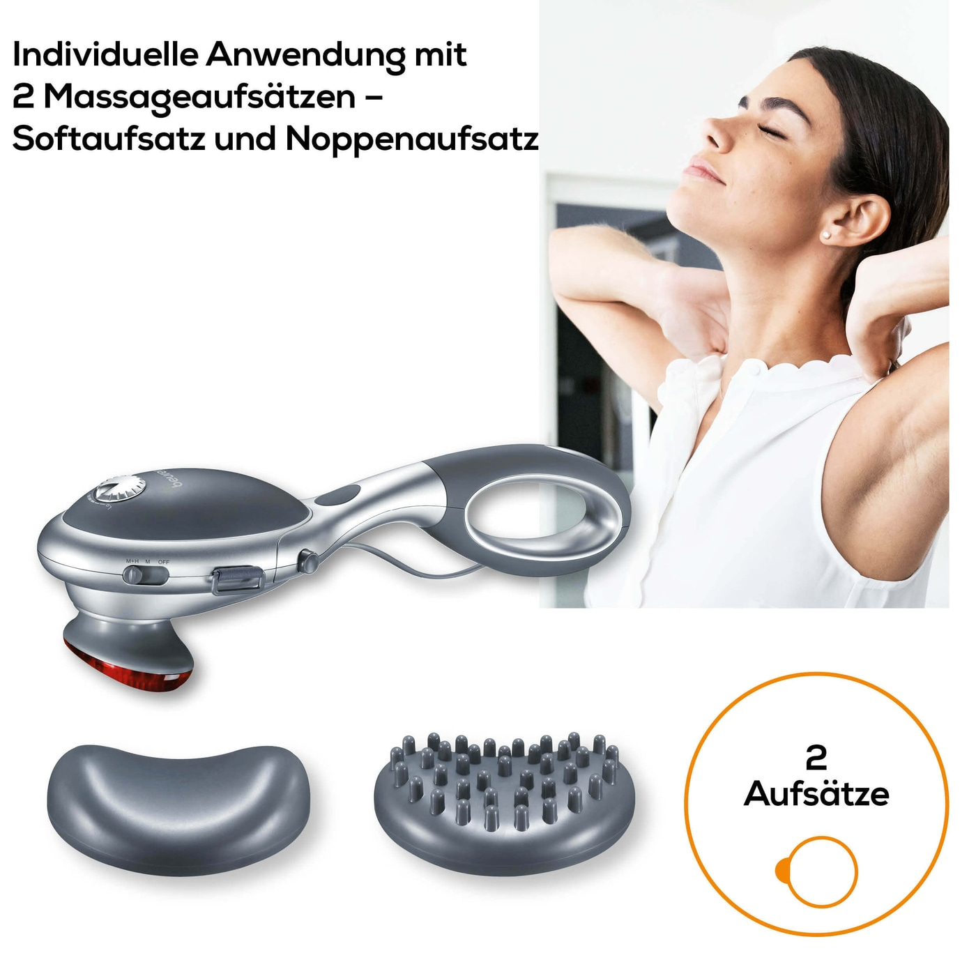 Beurer Infrarot-Massagegerät MG 70-Massagegrät mit Klopf-Massage, Infrarotwärme & 2 Aufsätzen