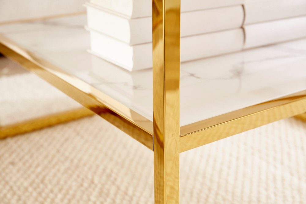 riess-ambiente Couchtisch BOUTIQUE 90cm weiß / gold (Einzelartikel, 1-St), Wohnzimmer · Kristallglas · Metall · eckig · Marmor-Dekor · Barock
