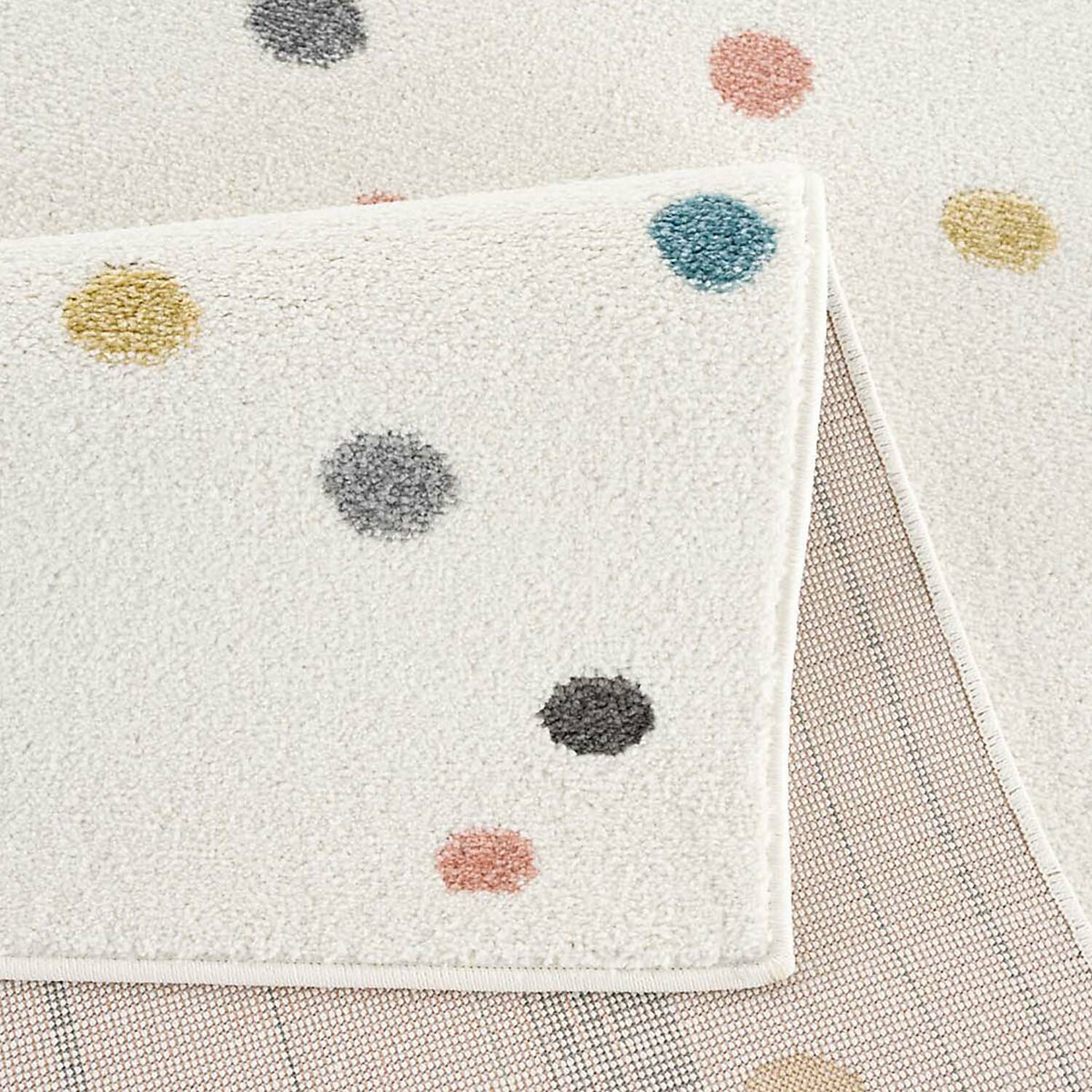 Kinderteppich Creme - Bunt Gepunktet - Kinderzimmer-Teppich Kurzflor