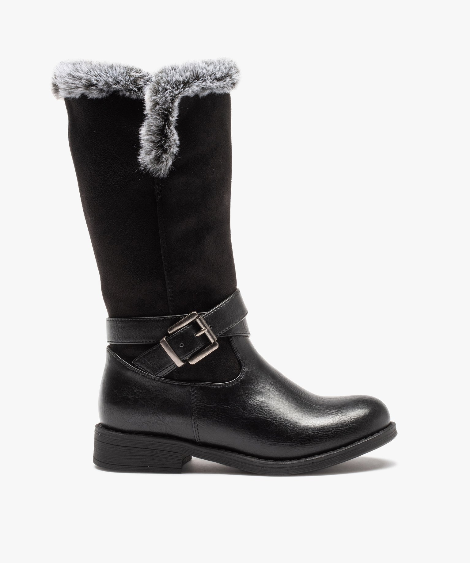 Bottes fille à col fourré et bride décorative noir | GEMO