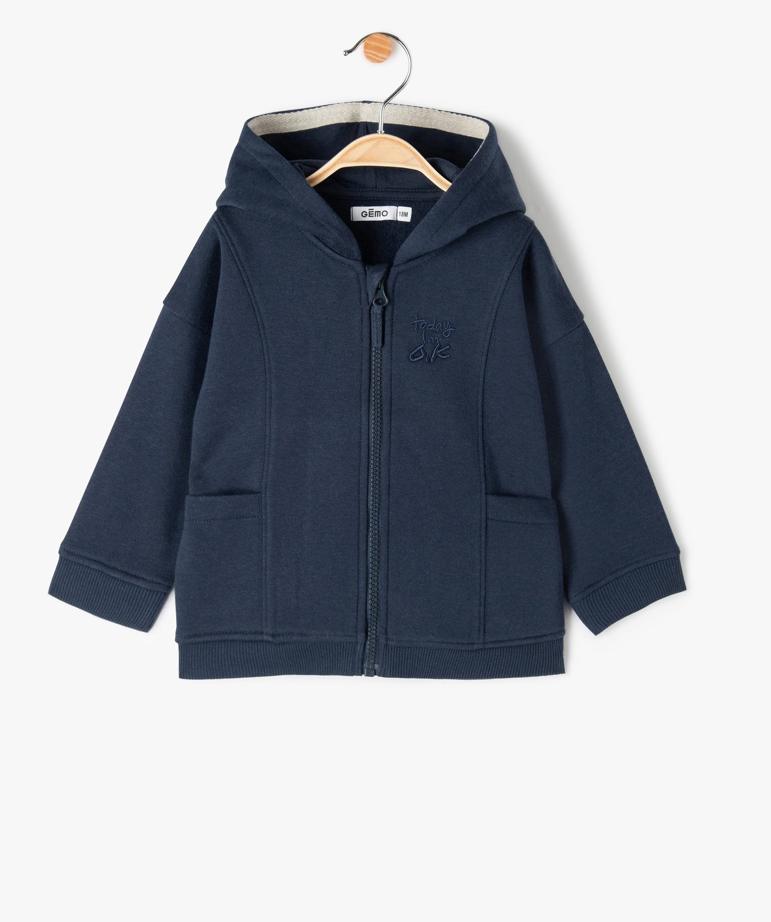 Sweat zippé molletonné à capuche bébé Garçon marine | GEMO