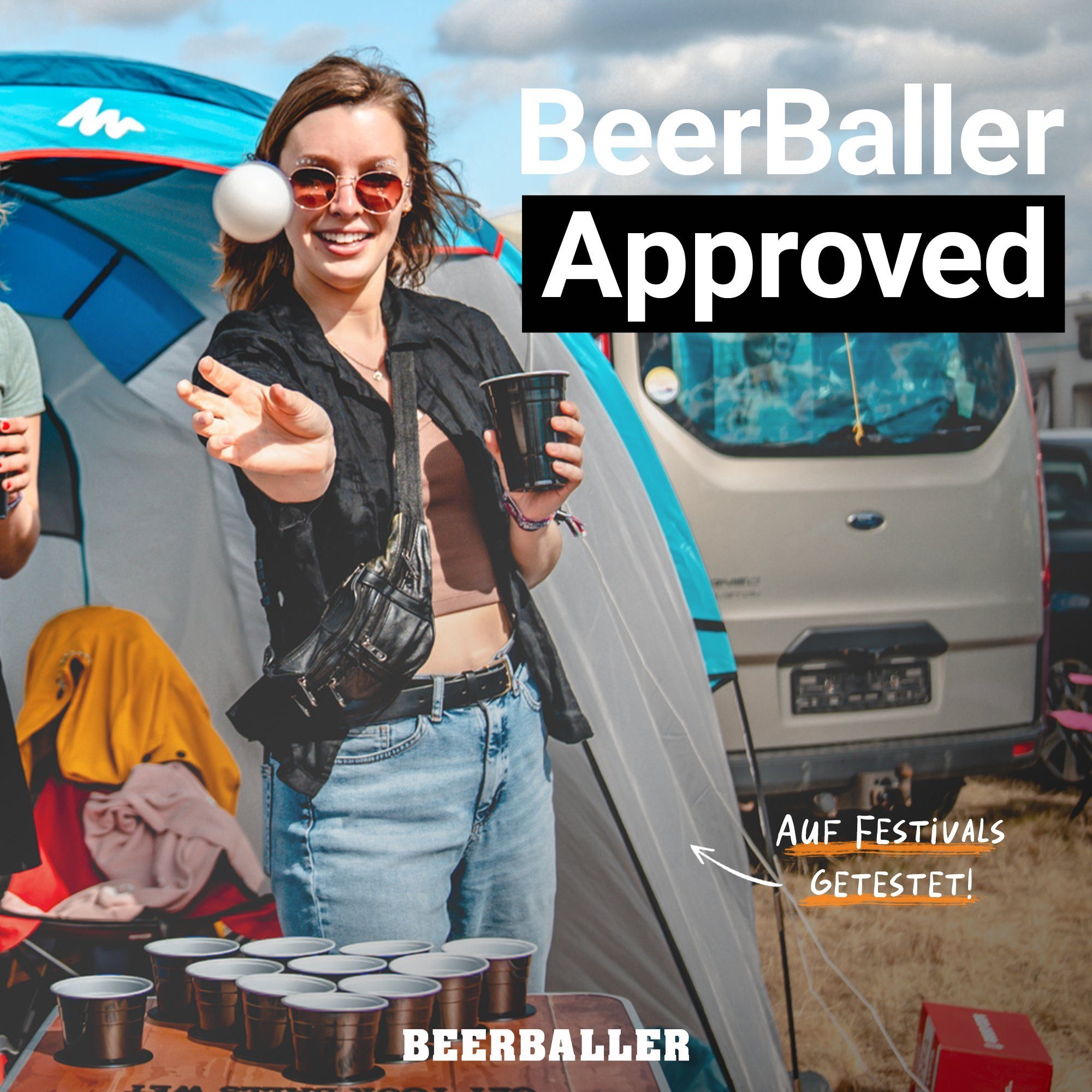 BeerBaller Tischtennisball BeerBaller® Beer Pong Bälle - 50 hochwertige, weiße Tischtennisbälle (Packung, 50er Pack), Optimiert für Beer Pong und Rage Cage