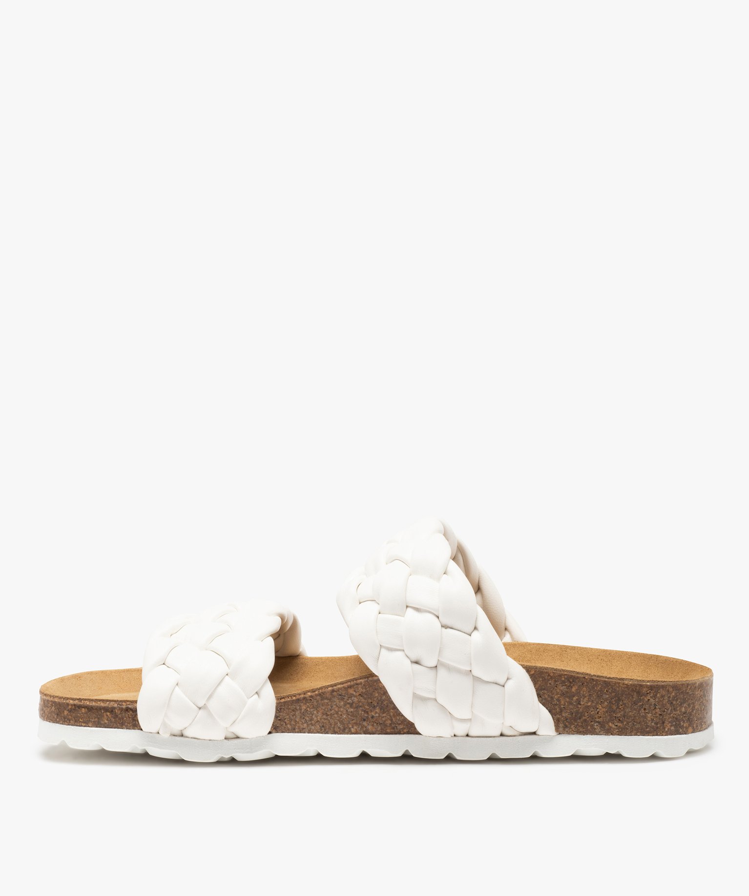 Mules femme à talon plat et brides tressées rembourrées blanc | GEMO