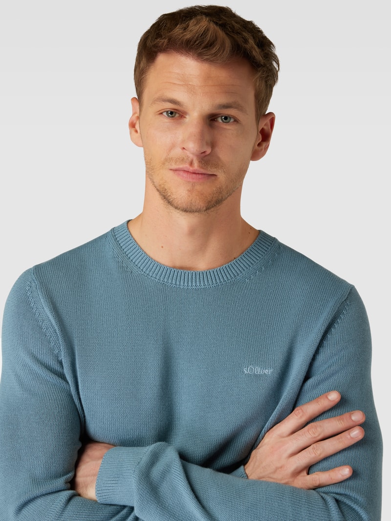 Strickpullover mit Label-Stitching in rauchblau
