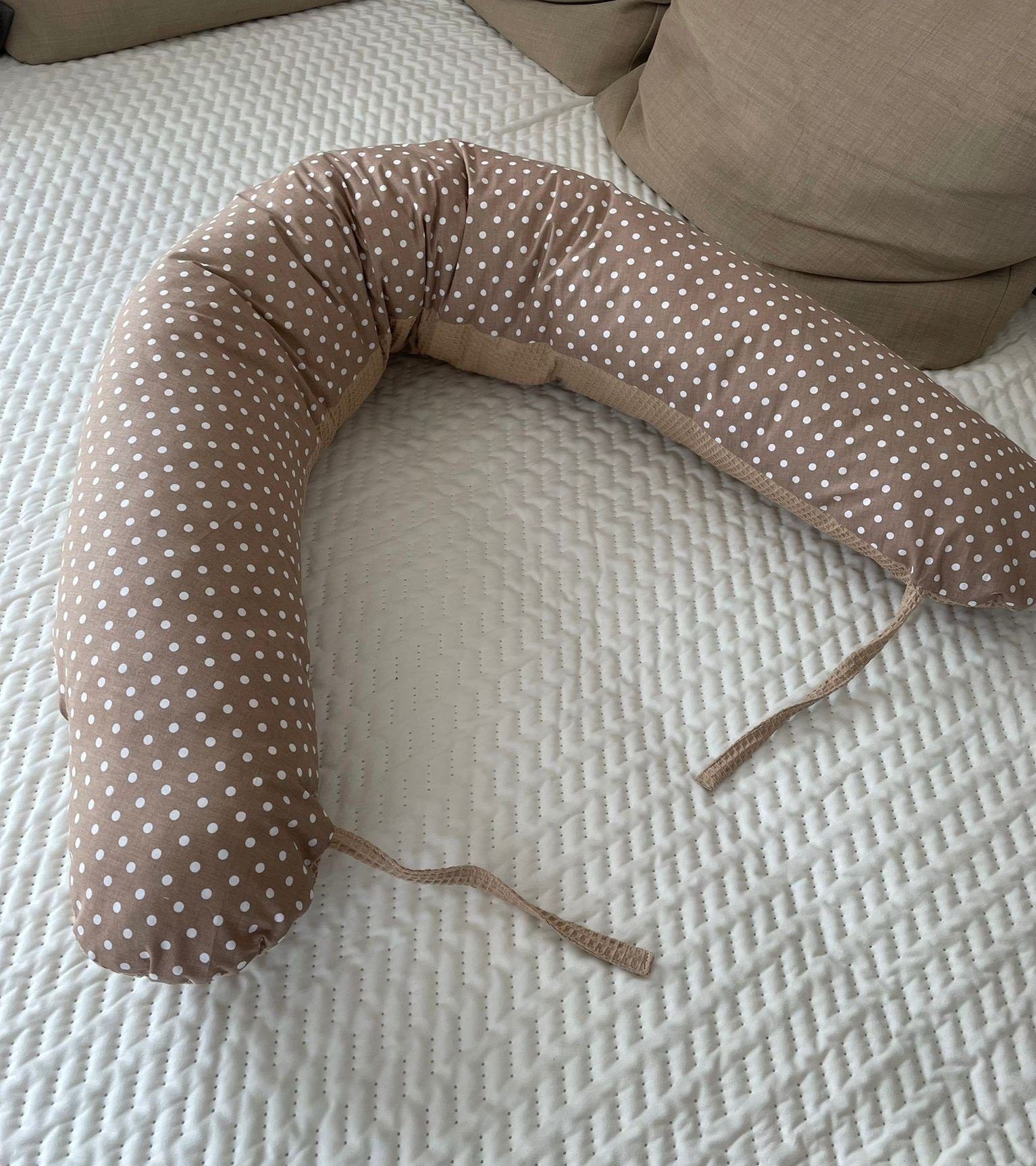 Loolay Stillkissen Attmungsaktive WAFFELPIQUE + GLATT Baumwolle XXL Stillkissen 170 cm, 1A Qualitat Europäische Stoffe unf Kleinserien-Nähen, LOOLAY® Stillkissen + Bezug, WEICH Schwangerschaftskissen Seitenschläferkissen Taupe, Beige