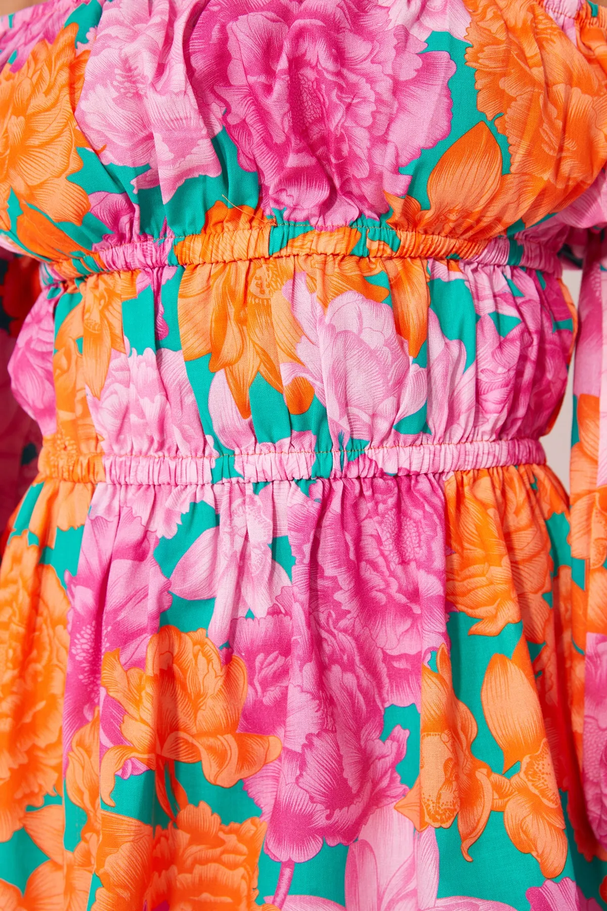Trendyol Collection  Gerafftes Mini-Strandkleid aus 100 % Baumwolle mit Blumenmuster TBESS23EL00113