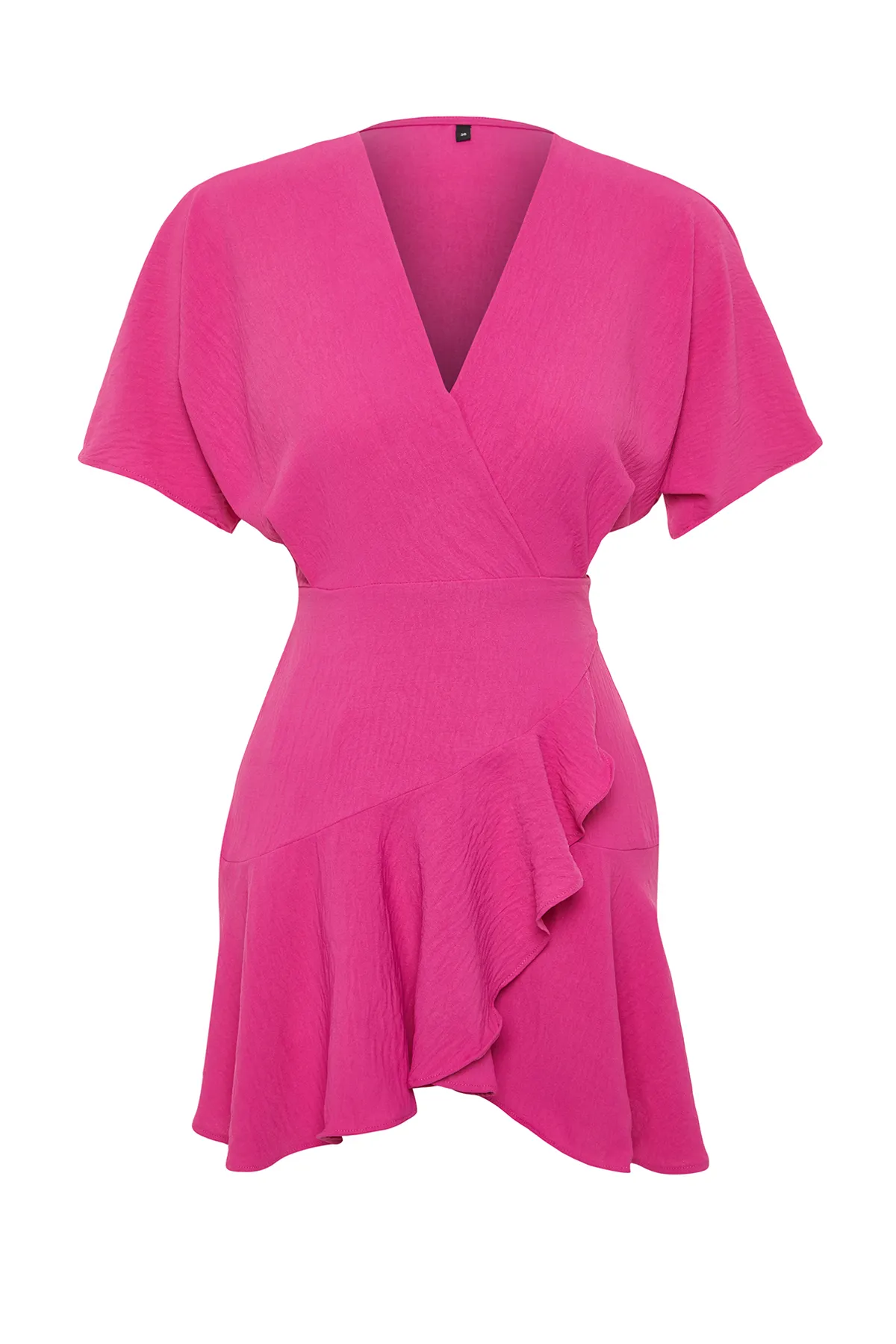 Trendyol Collection  Rosafarbenes, zweireihiges Mini-Webkleid mit Volants TWOSS24EL00342