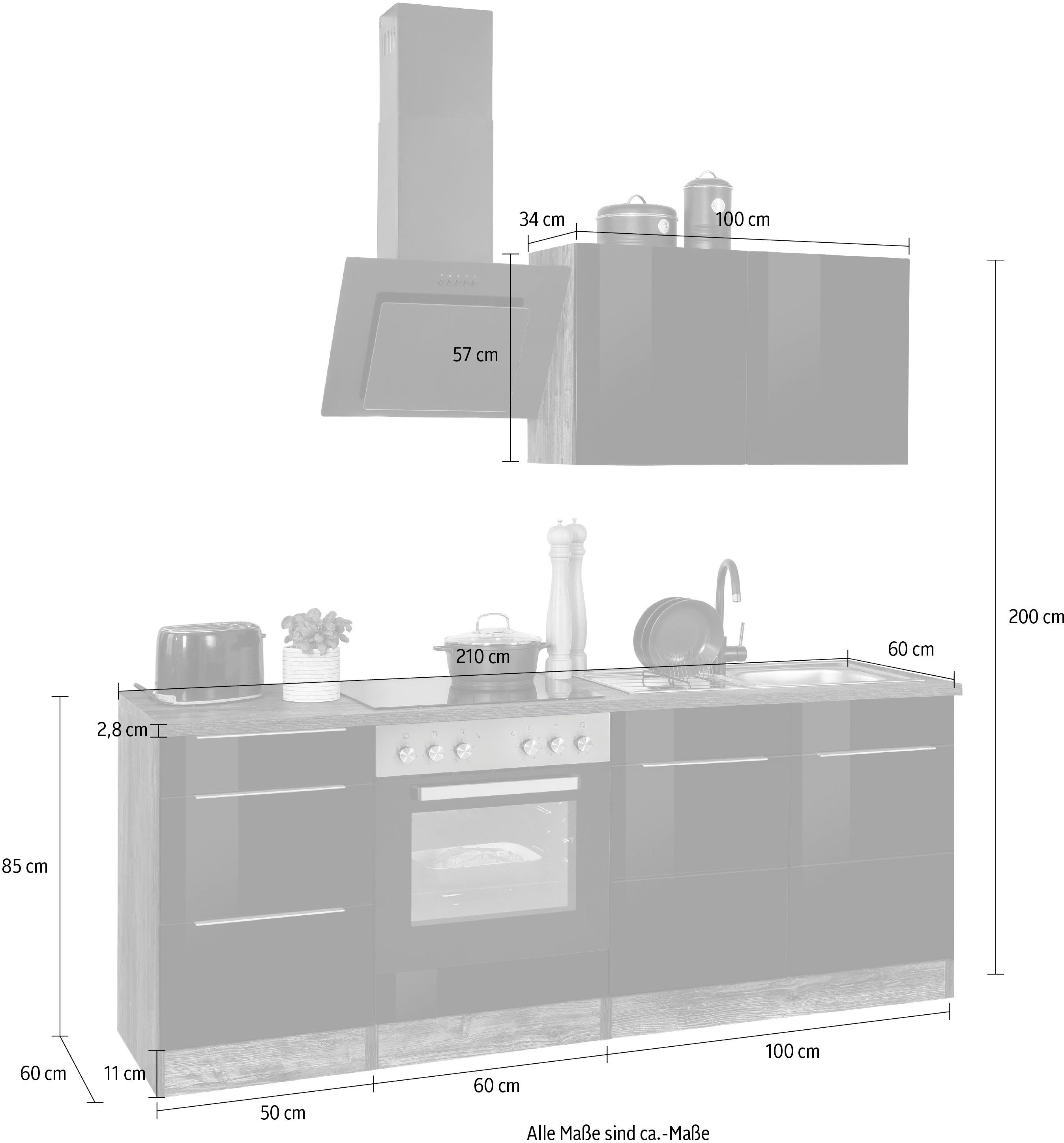 HELD MÖBEL Küchenzeile Brindisi, mit E-Geräten, Breite 210 cm