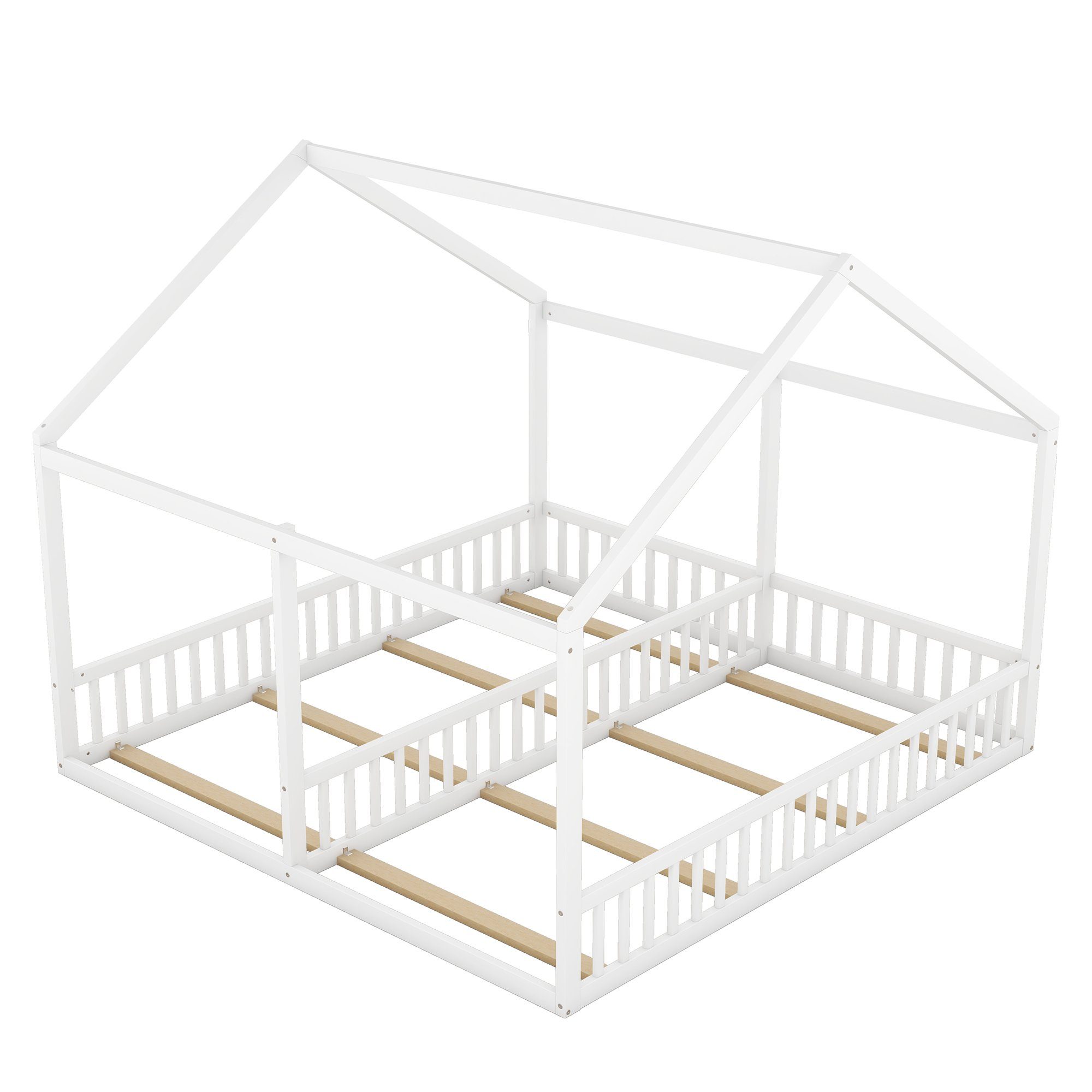 WISHDOR Kinderbett Funktionsbett Holzbett Einzelbetten, 2-in-1-Betten (flache Betten, Hausmodelle, 2-in-1-Betten), ohne Matratze