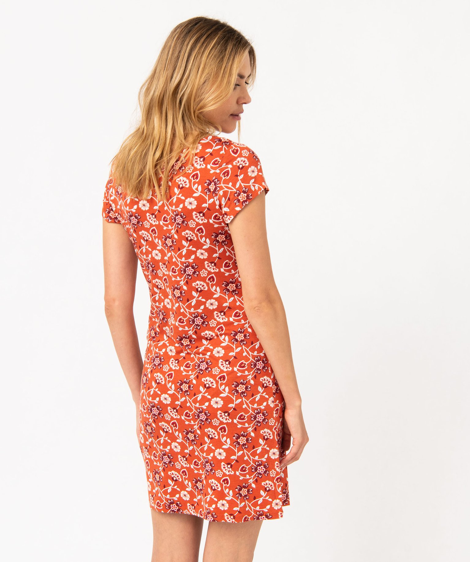 Chemise de nuit en maille extensible avec col V en dentelle ... imprime | GEMO