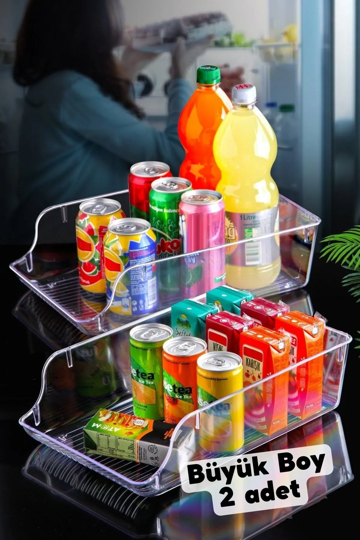 Nandy Home  Mehrzweck-Getränke-Organizer, Kühlschrank- und Schrank-Organizer, große Größe, 2 Stück