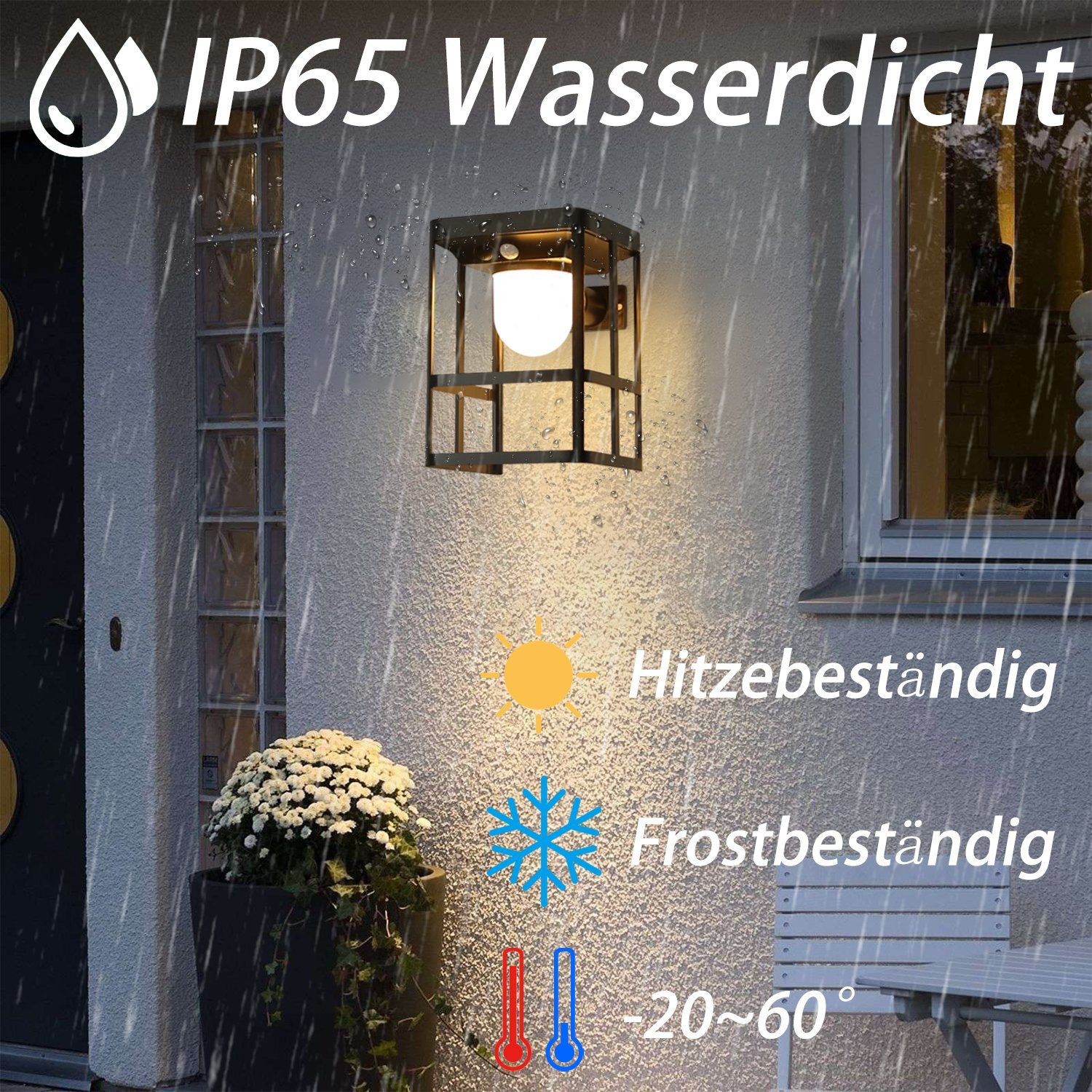 ZMH LED Solarleuchte 2 Stück Außen 3 Modi Aussenleuchte 180° Beleuchtungswinkel, mit Bewegungsmelder, LED fest integriert, Warmweiß, 1800mAh, IP65