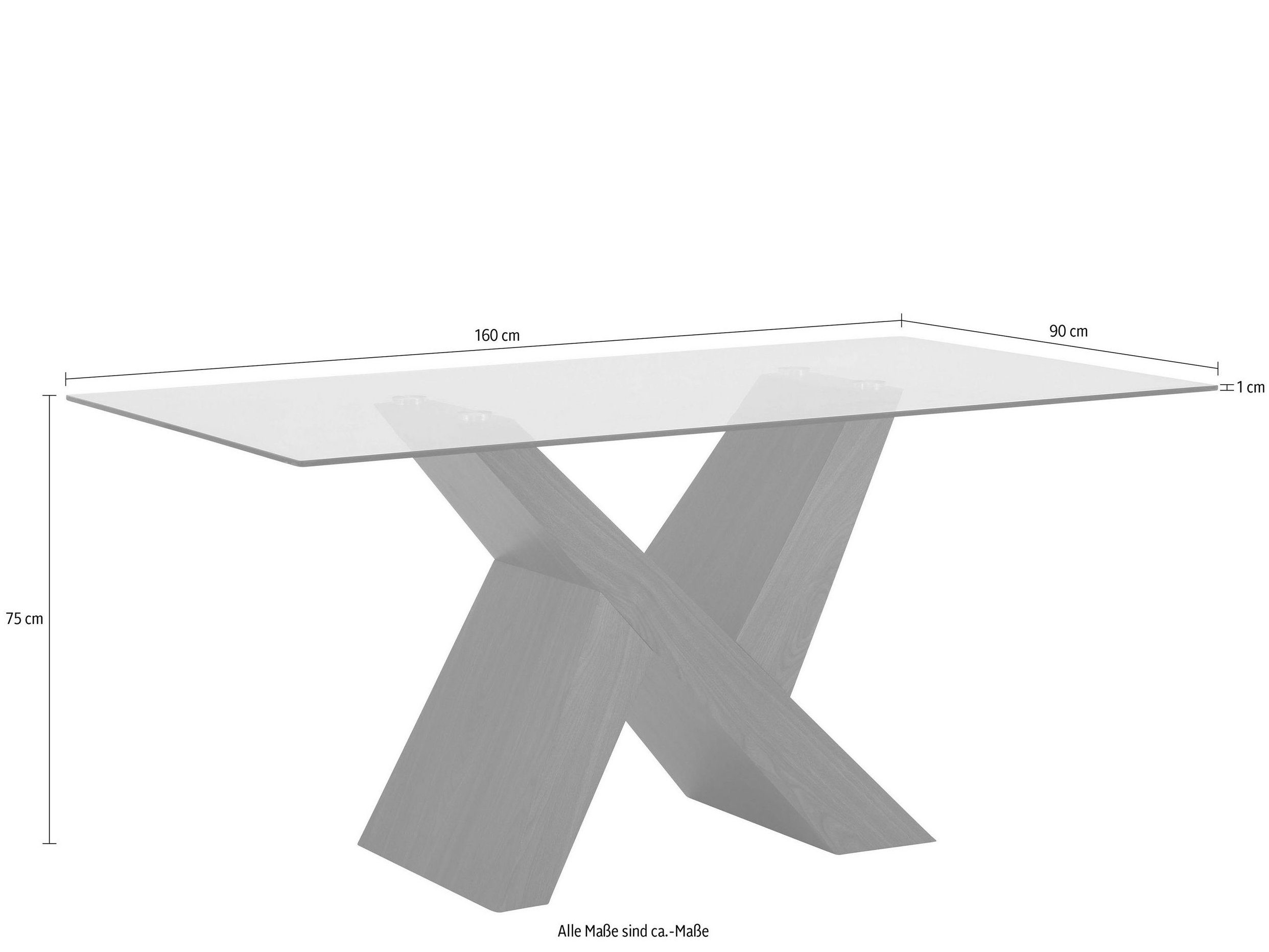 loft24 Esstisch Berta, Tischplatte aus Glas, Hochglanz Optik, Breite 160 cm