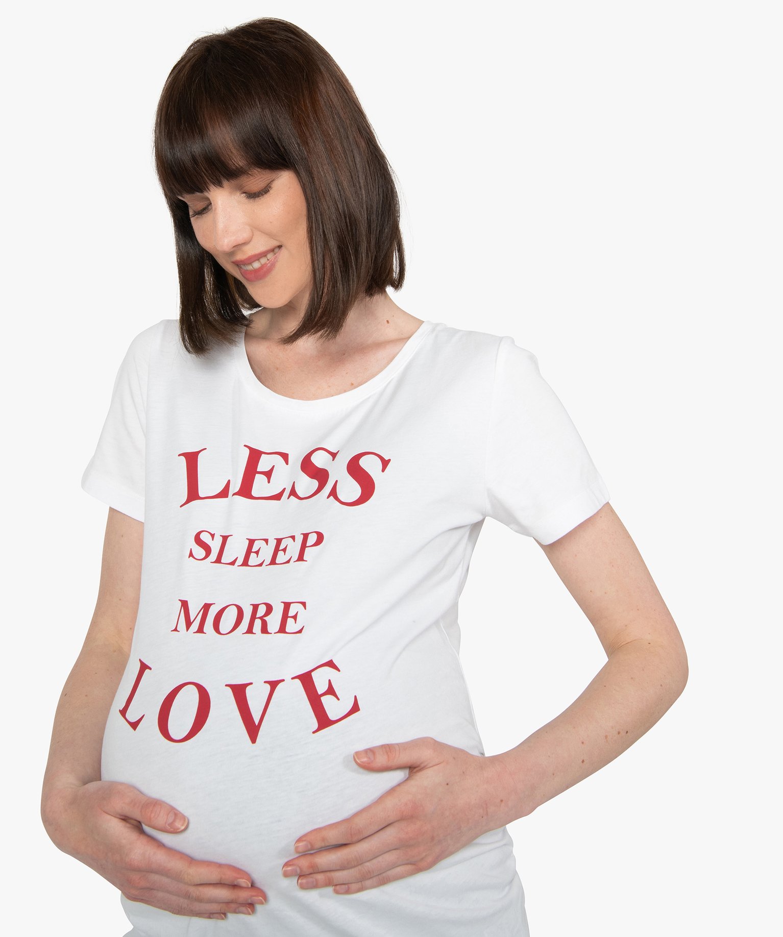 Tee-shirt de grossesse à manches courtes et imprimé fantaisie blanc | GEMO