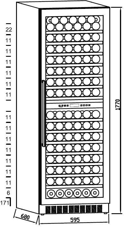 Hanseatic Weinkühlschrank HWC171GCIA, für 171 Standardflaschen á 0,75l,Edelstahlrahmen mit Anti-Fingerprint