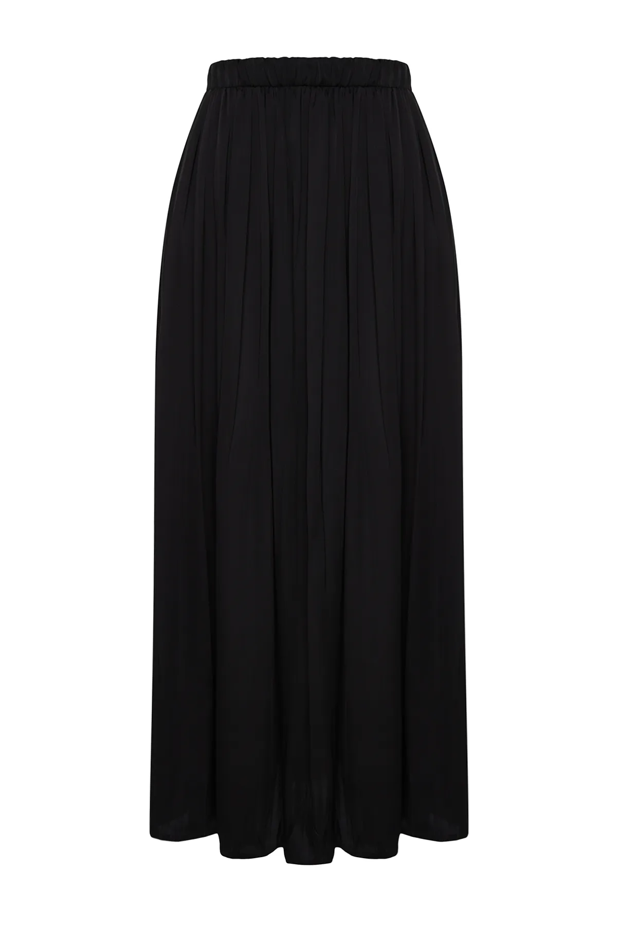 Trendyol Collection  Schwarzer plissierter Maxi-Webrock in Satin-Optik mit Knittereffekt TWOSS24ET00187
