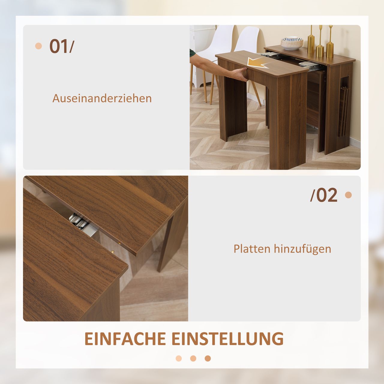 HOMCOM Esstisch Klapptisch ausziehbarer Küchentisch Beistelltisch Braun