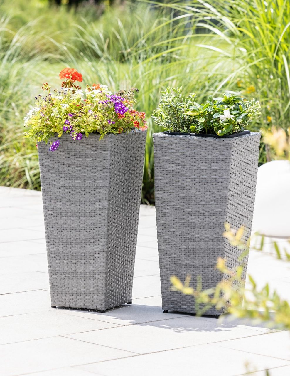 Powertec Garden Rattan Pflanzkübel - Grau, 2er-Set