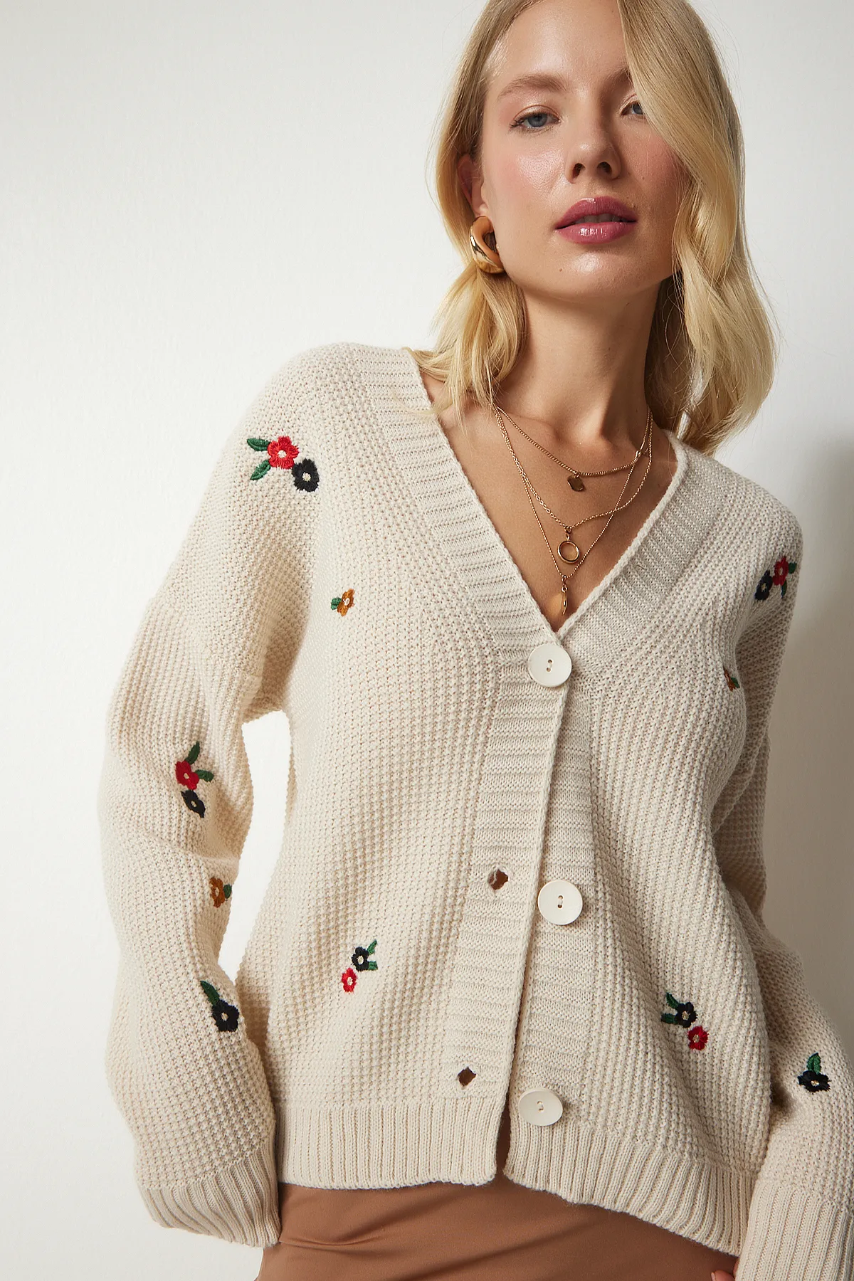 Happiness İstanbul  Strickjacke - Beige - Regular Fit