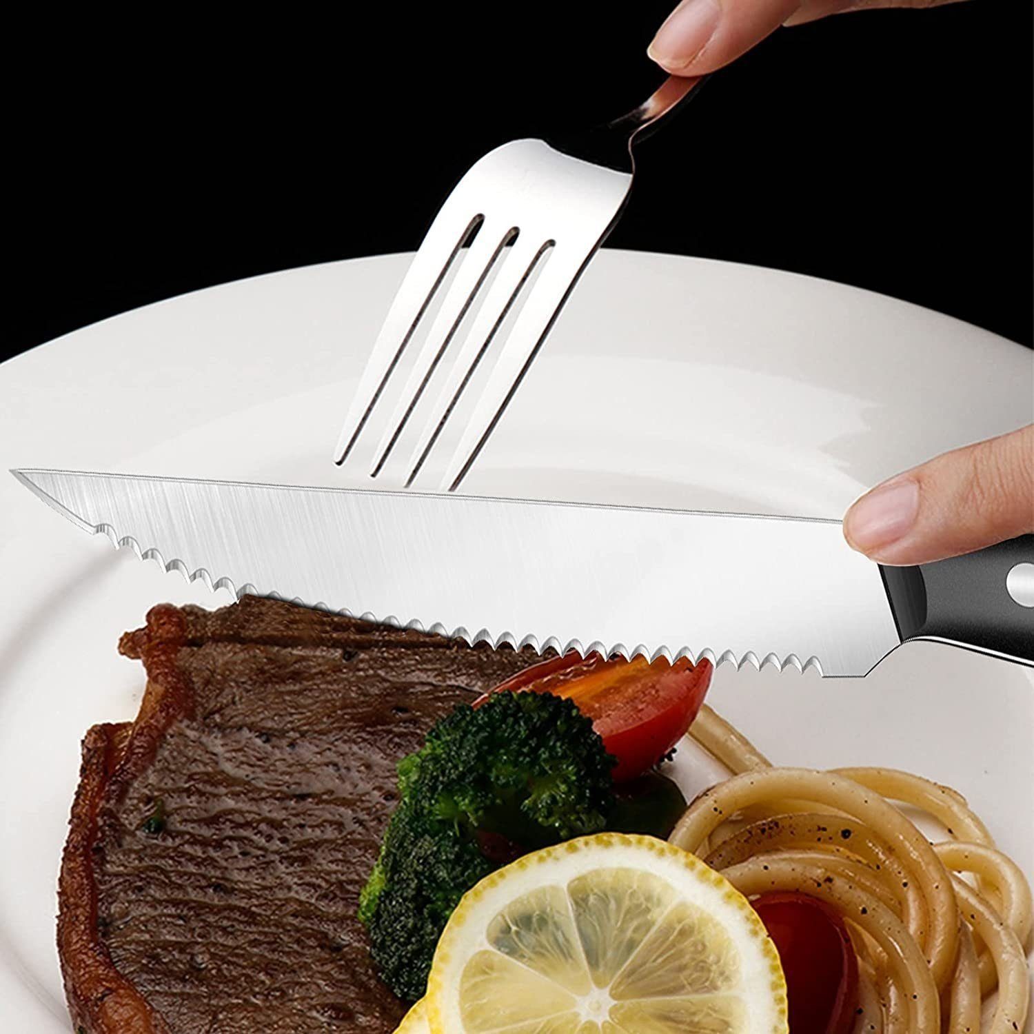 Coisini Steakmesser Edelstahl Pizzamesser Steakbesteck Set Fein Gezahnte (2 Stück)