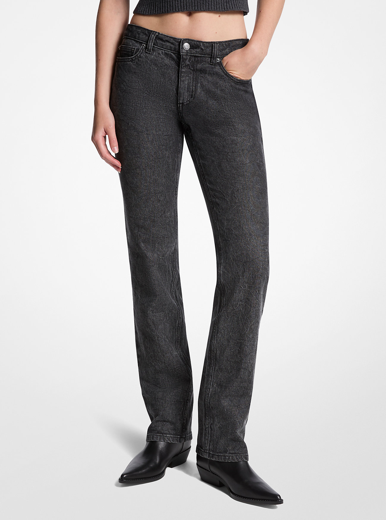 Jeansy typu cygaretki z elastycznego denimu - CHARCOAL CRSH WASH