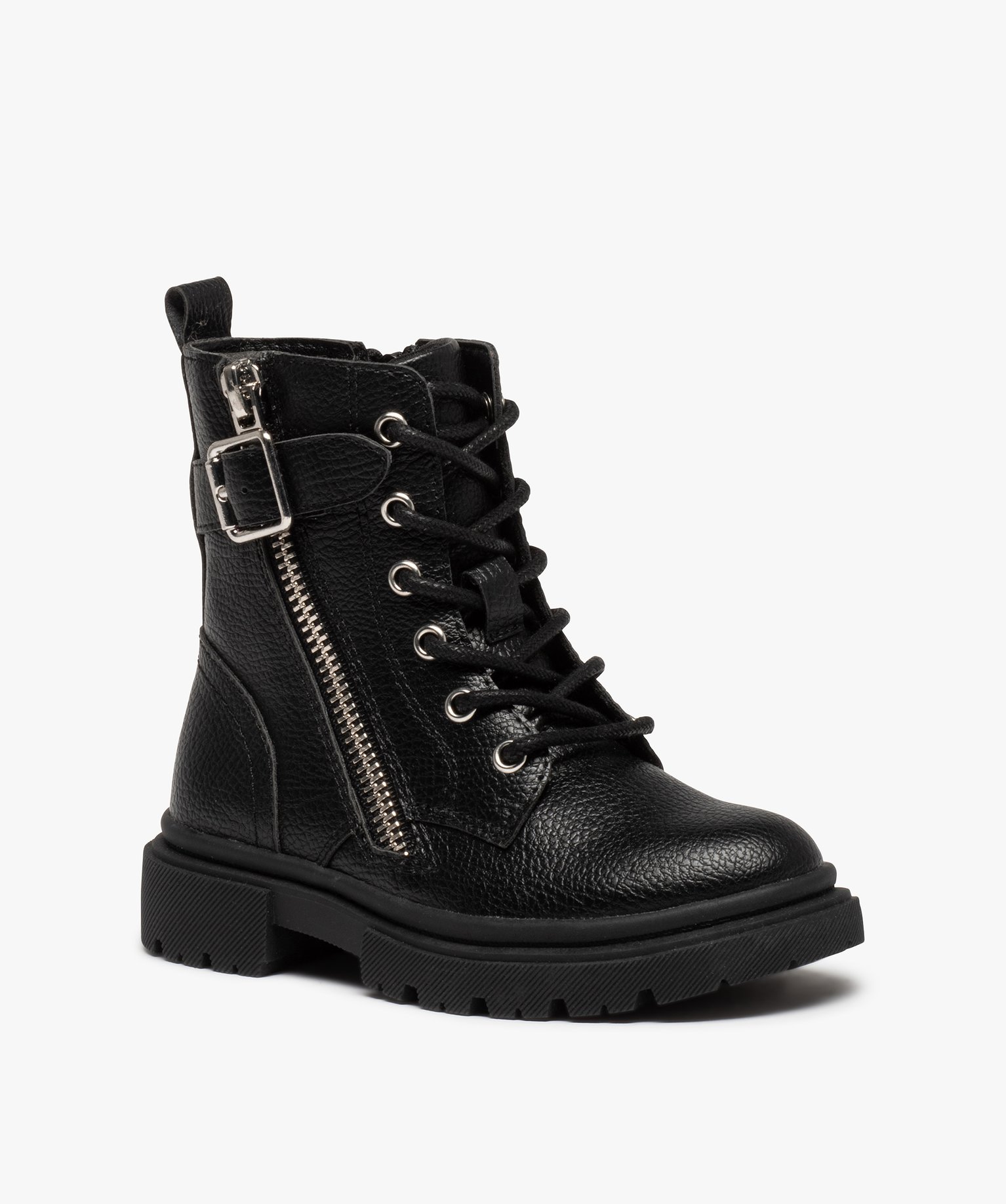 Boots fille unies style rangers à semelle crantée noir | GEMO