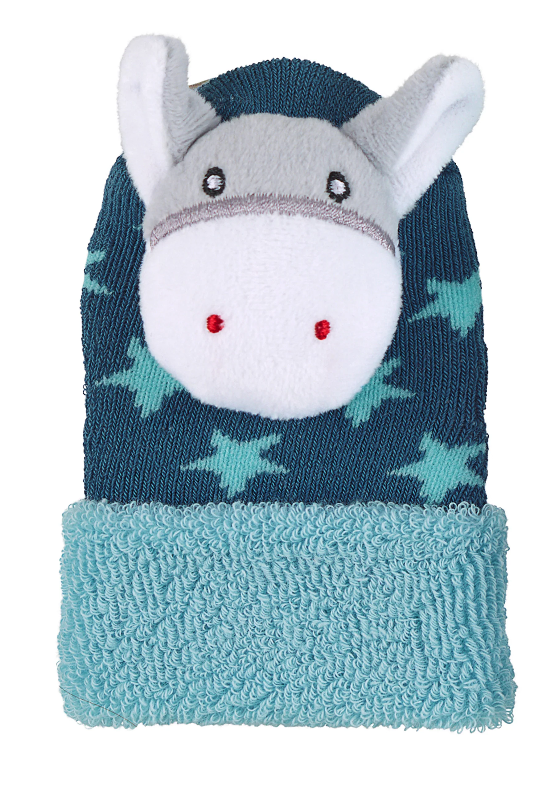 Baby-Rasselsocken aus Vollplüsch; Motiv Esel