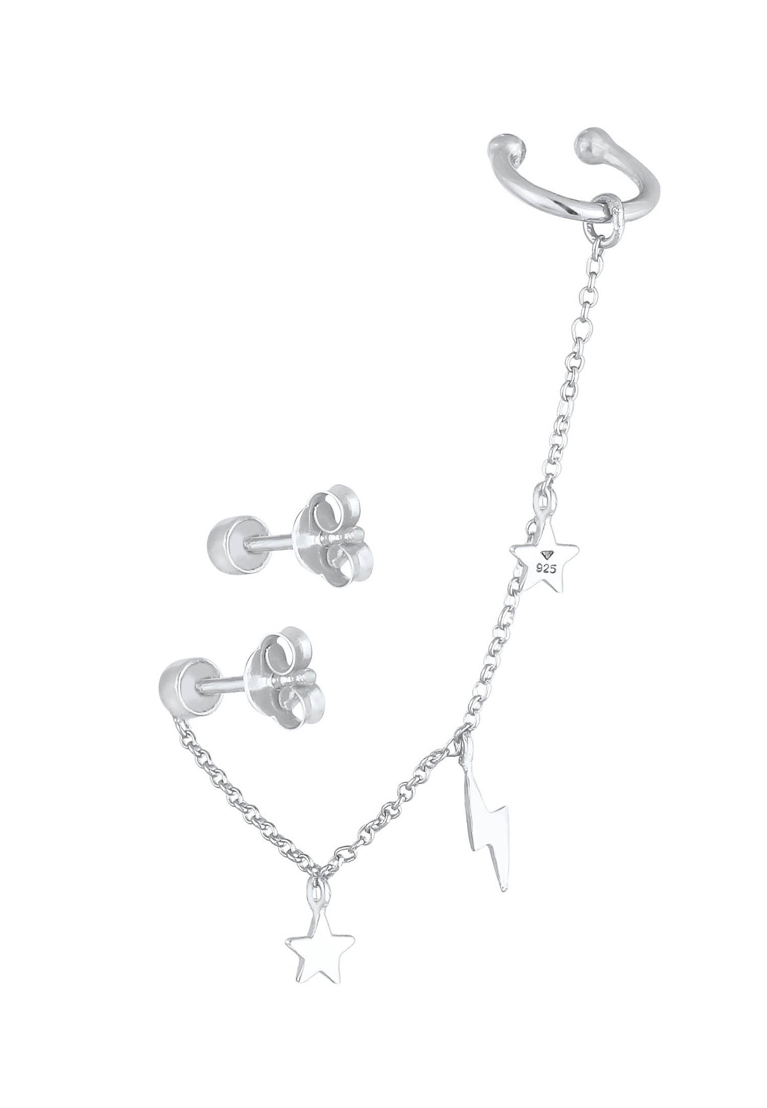 Dámske náušnice Elli Lightning Bolt Astro Trendy Earcuff s kryštálmi zo striebra 925.