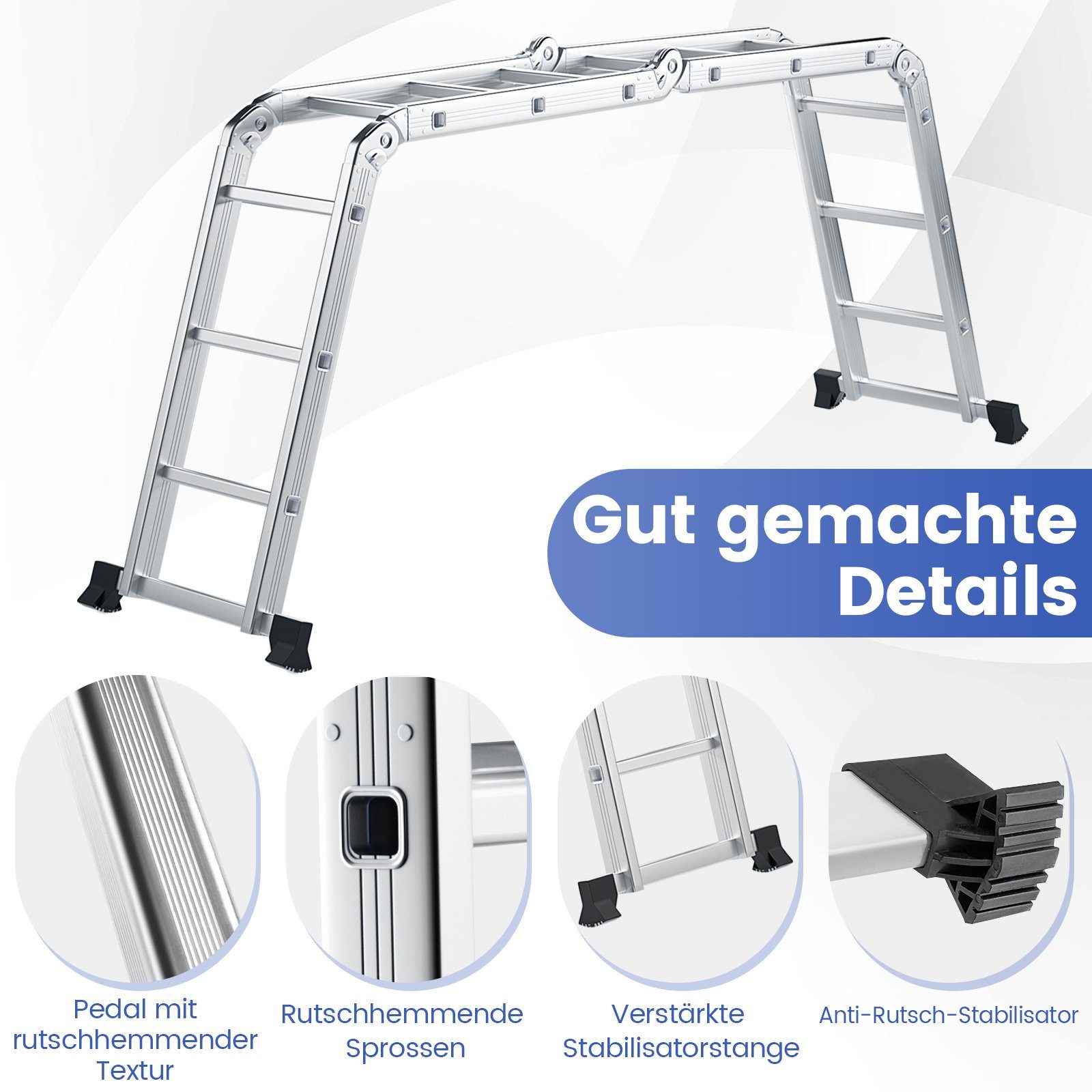 COSTWAY Vielzweckleiter, Aluminium, 7in1, Länge bis 370,5cm, Klappbar, 150 kg