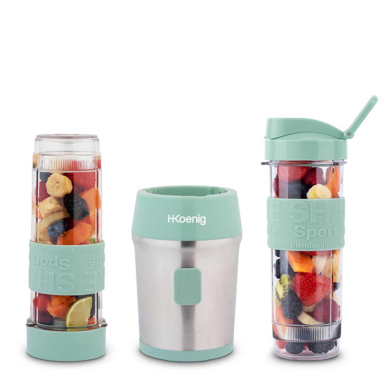 H.Koenig Smoothie-Maker SMOO18 / Gehäuse aus gebürstetem Edelstahl / 4 Klingen aus rostfreiem Stahl / 570 ml / 300 W / lindgrün