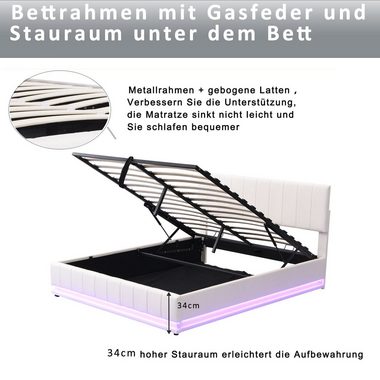 PHOEBE CAT Boxspringbett (LED Hydraulisches Bett mit Bettkasten und Lattenrost), Polsterbett Stauraumbett 160x200 cm, Kunstleder