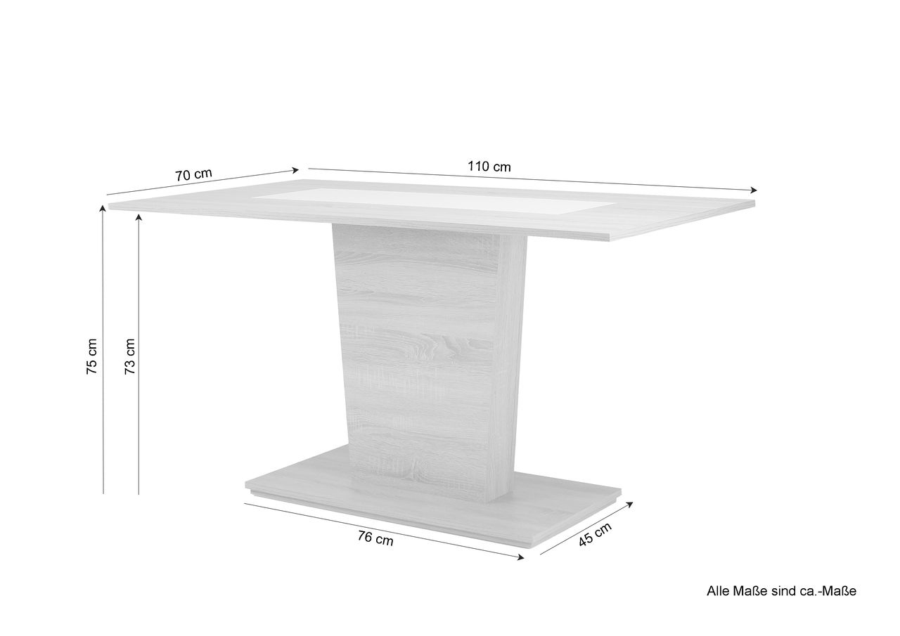 byLiving VIENNA Säulentisch, Breite 110 cm, Eiche-Optik, Einlage schwarz/weiß