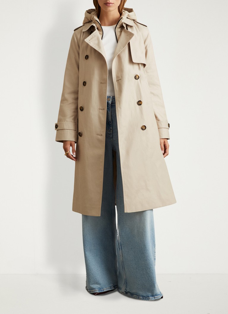 Reiss Azura zweireihiger Trenchcoat mit abnehmbarer Kapuze