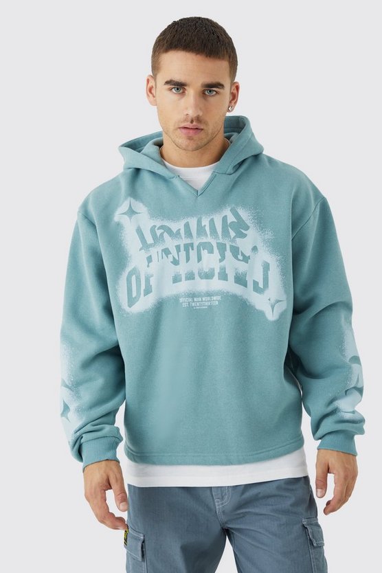 Kastiger Oversize Hoodie mit Graffiti-Print
