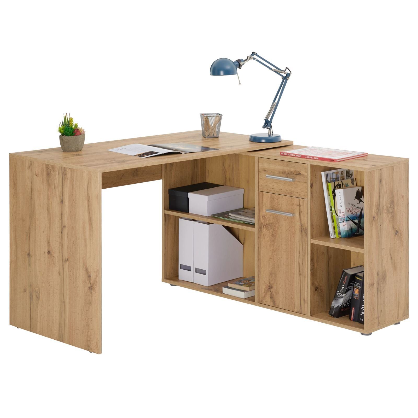 CARO-Möbel Eckschreibtisch DIEGO, Eckschreibtisch mit Regal Büro Arbeits Computertisch Winkelschreibtisc