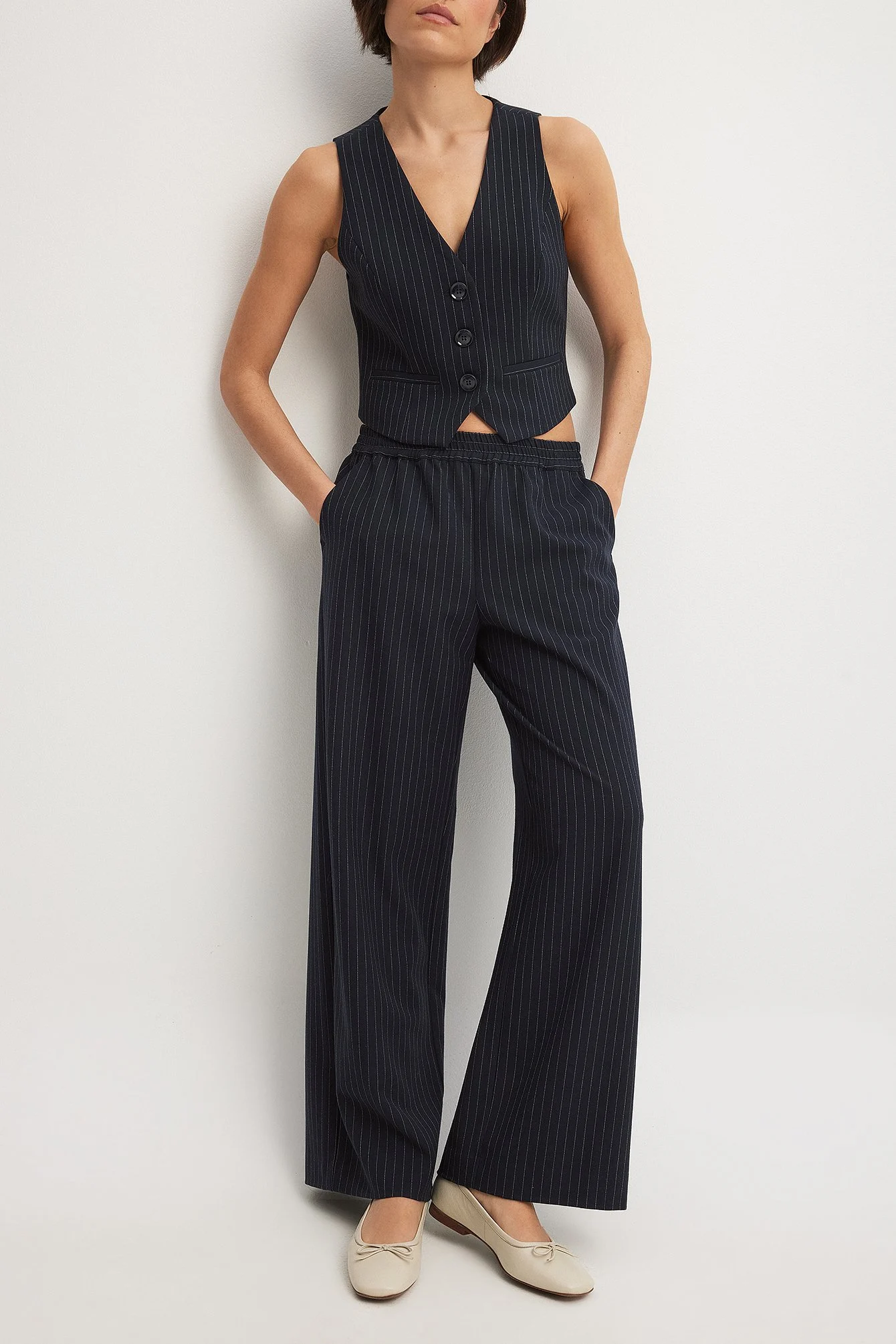Elastic Mid Waist Pants