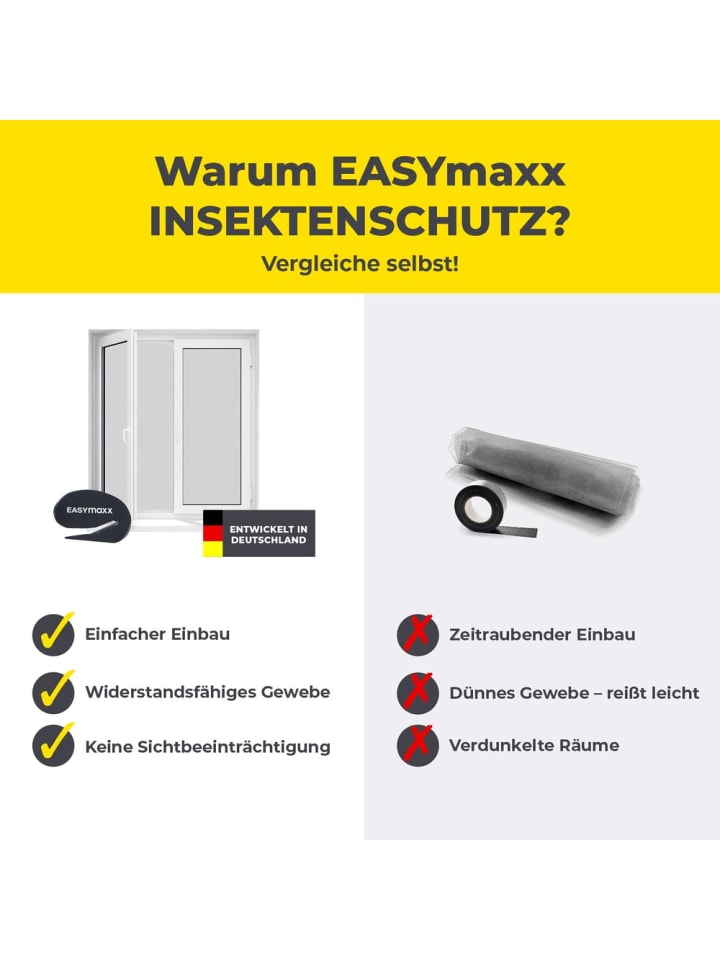 EASYmaxx EASYmaxx Fenster Moskitonetz mit Klettverschluss - 130x150cm - Schwarz - 4er-Set günstig kaufen onesize