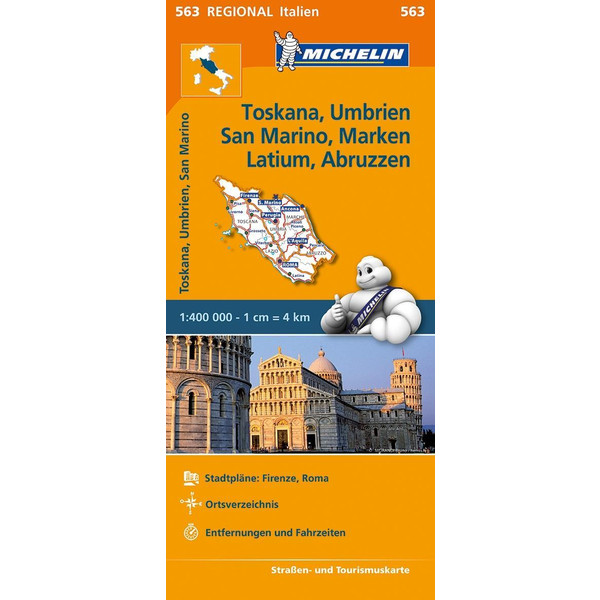 Michelin Toskana, Umbrien, San Marino, Marken, Latium, Abruzzen. Straßen- und Tourismuskarte 1:400.000 - Straßenkarte