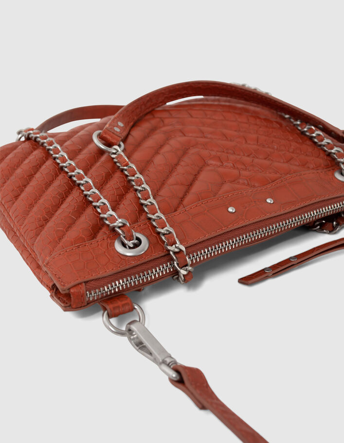 Sac pochette 1440 Reporter orange cuir embossé croco Femme