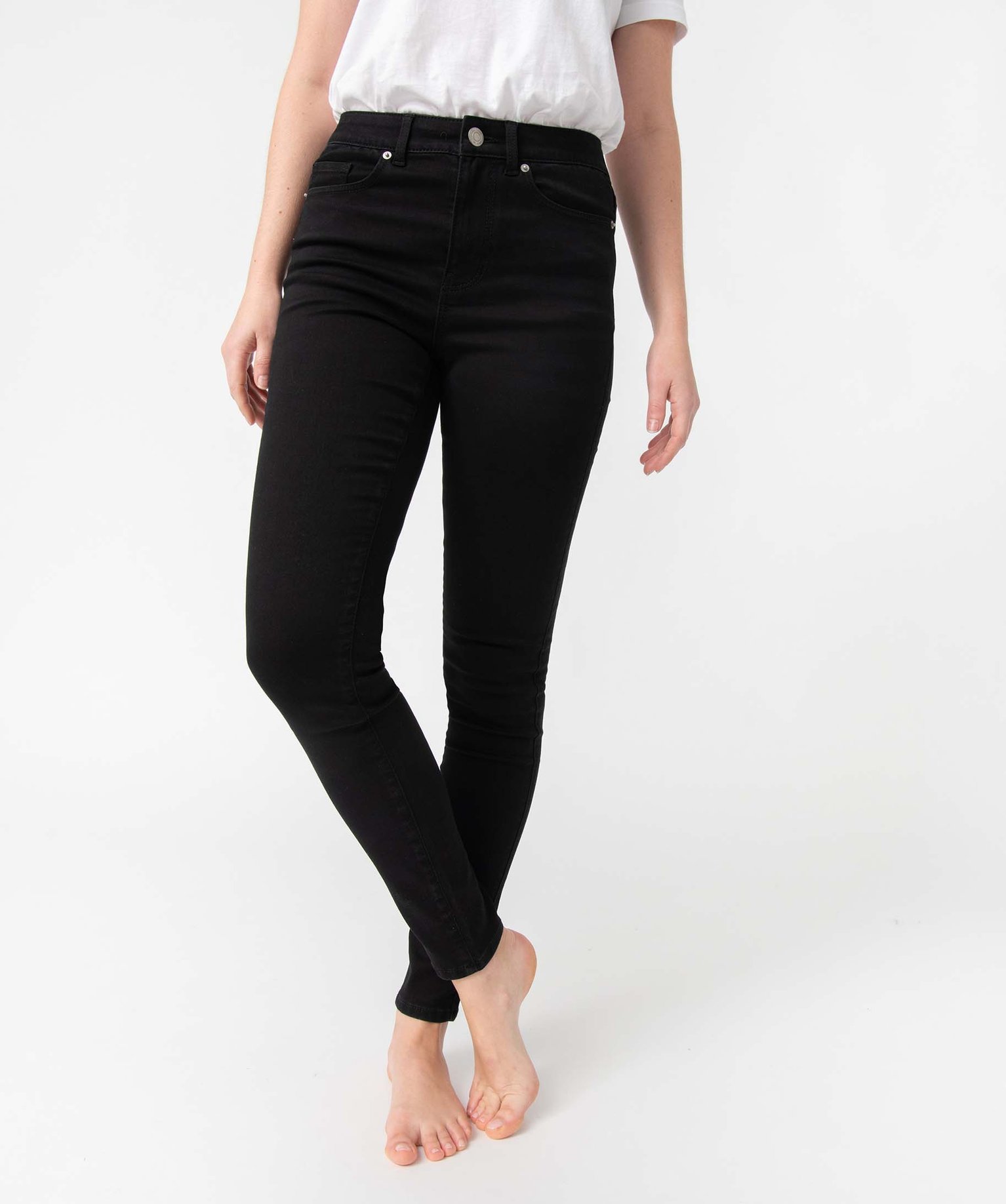 Jean femme coupe skinny taille haute noir | GEMO