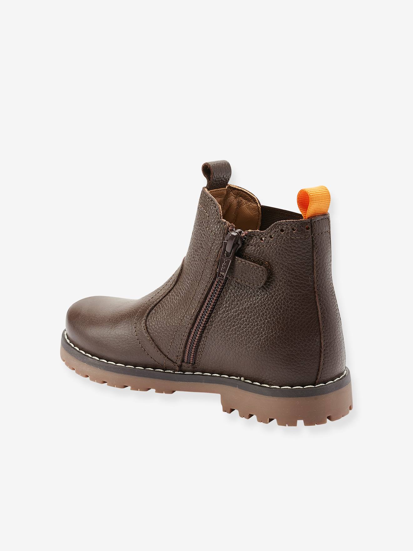 Boots fourrés en cuir garçon collection maternelle marron