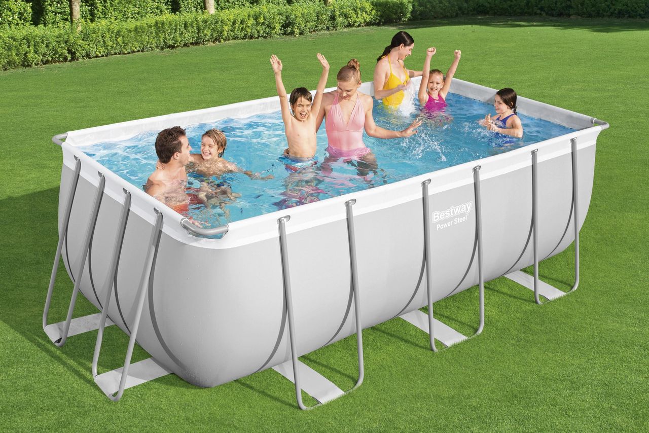 Bestway Power Steel™ Frame Pool-Set mit Filterpumpe 412 x 201 x 122 cm , lichtgrau, eckig