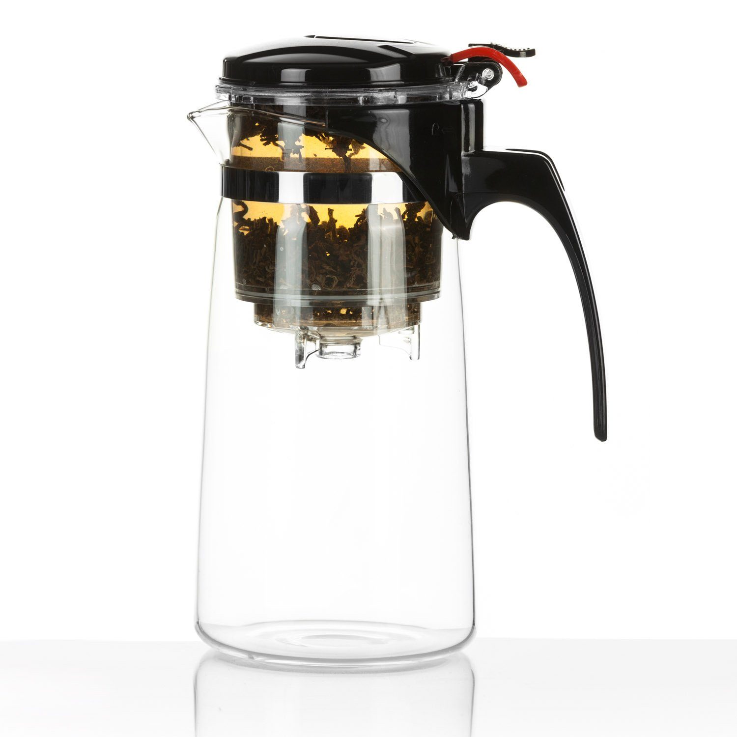 Dimono Teeglas Teekanne Teebereiter mit Filter & Knopf, Tea-Maker 600 ml