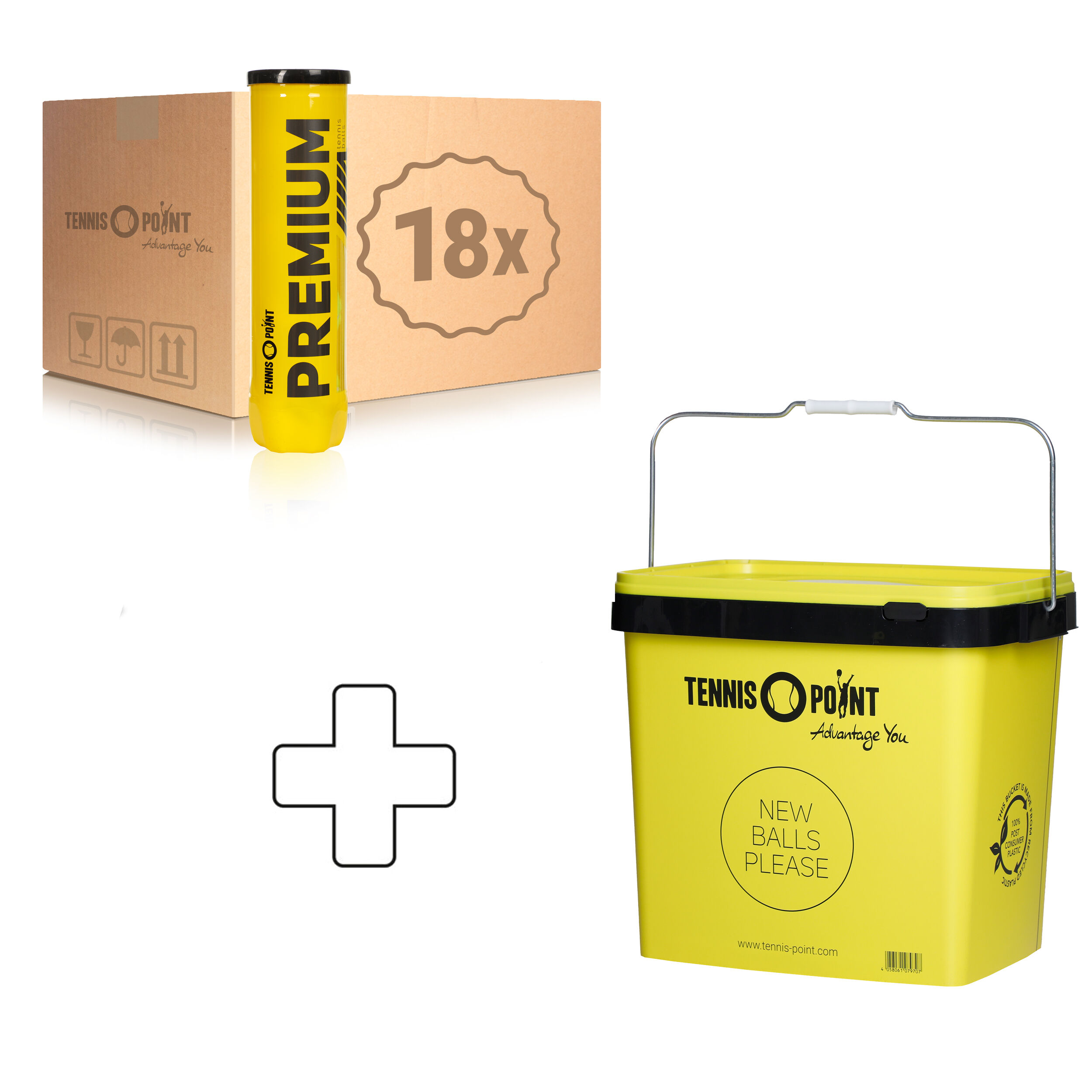 Premium Tennisball 18x 4er Dose Im Karton, Plus Balleimer